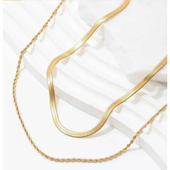 2 in 1! Layered Gold Chain Necklace Non-tarnish Gold Layering Necklace Gorgeous - Picture 12 of 12